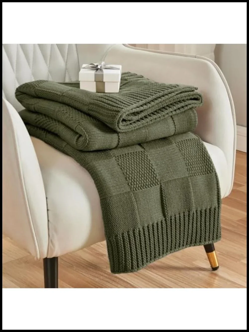Knitted Checkered Throw Blanket 60x80 - Lightweight Cozy Acrylic Throw for